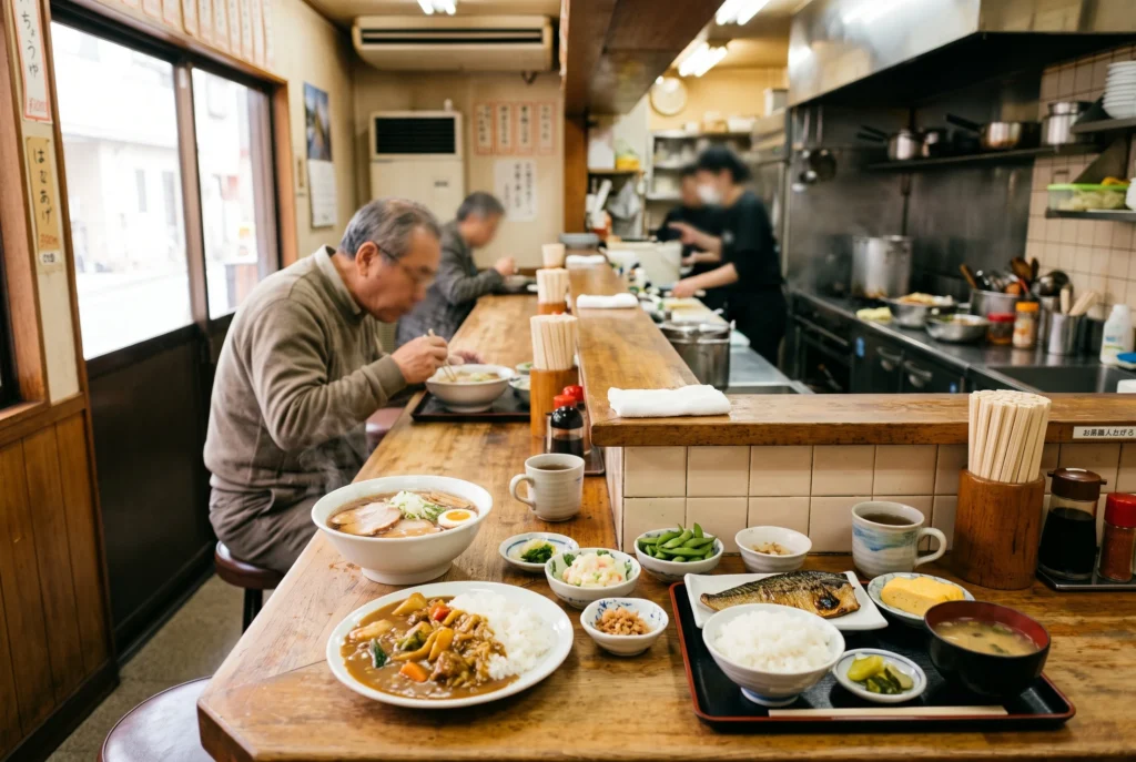 Affordable Japanese meals including ramen and set dishes at a casual restaurant