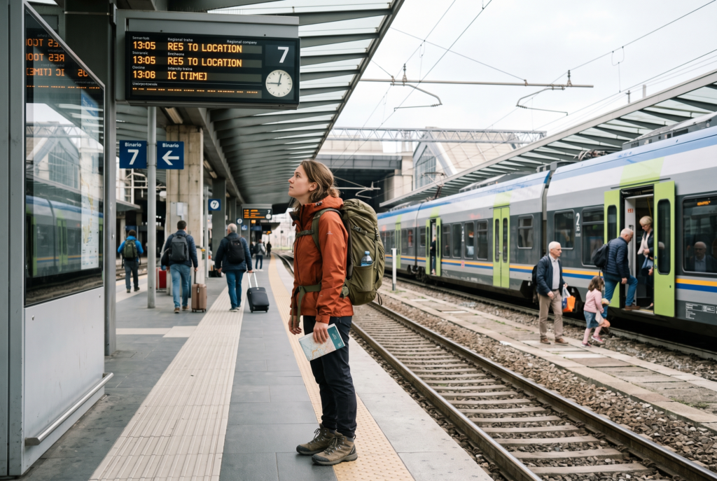 Budget traveler using public transportation in Europe