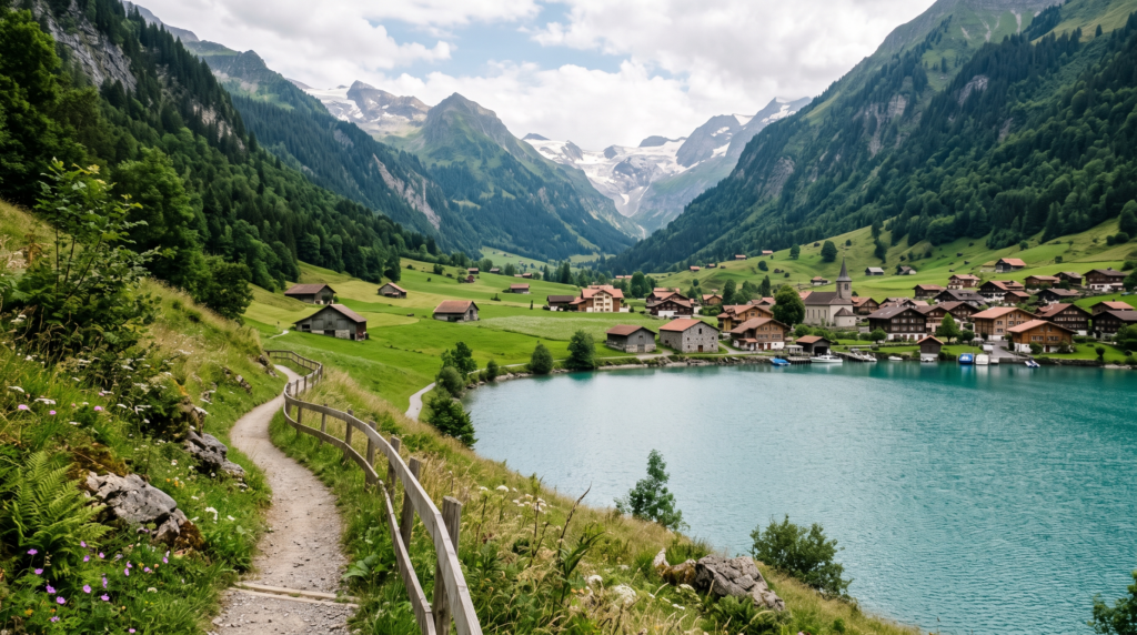 Free hiking trail through the Swiss Alps