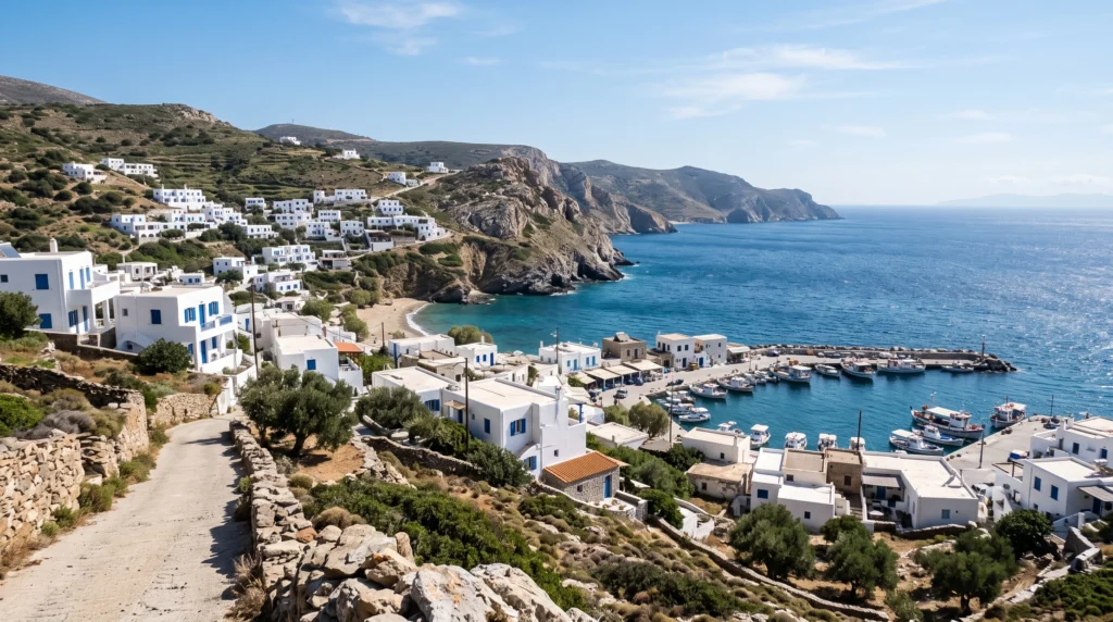 Greek island coastline for a Greece trip cost guide