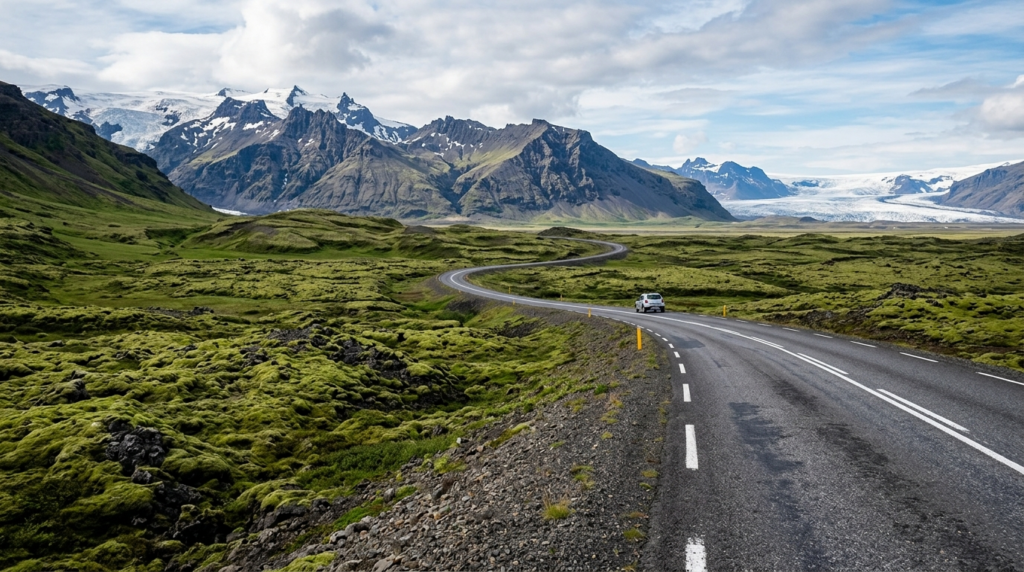 Iceland Ring Road through a volcanic landscape