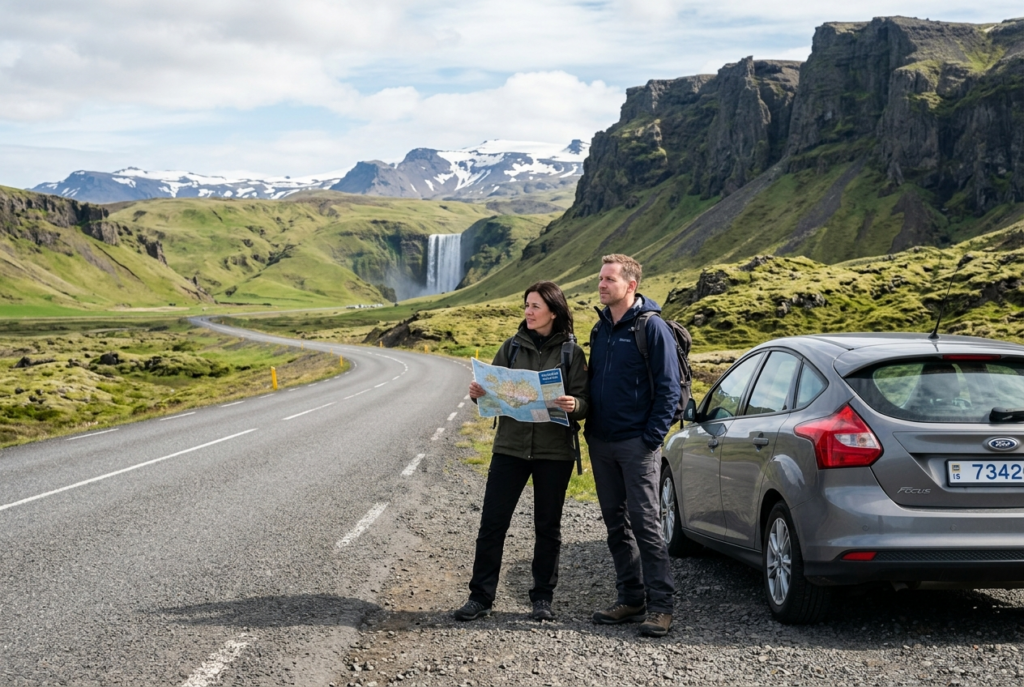 Travelers on a self-drive Iceland budget trip