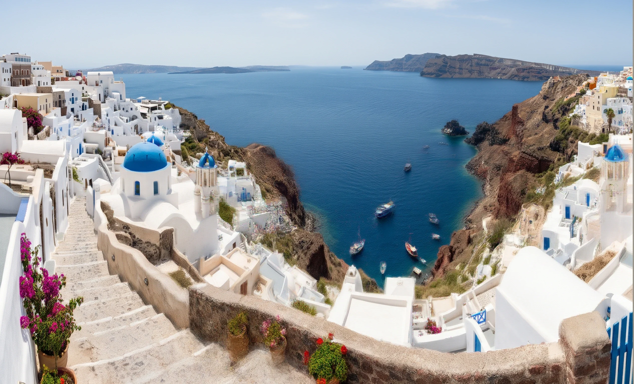 Santorini coastline and whitewashed villages in Greece