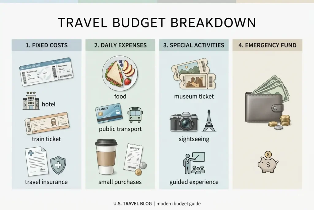 Four main parts of a realistic travel budget
