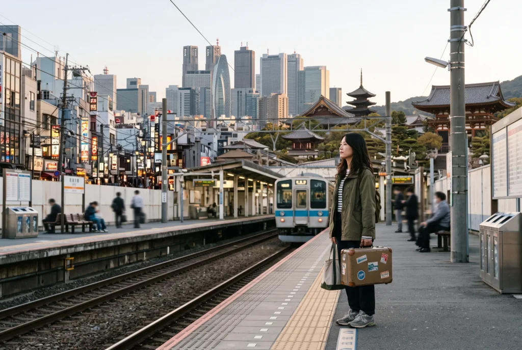Traveler planning a Tokyo, Kyoto, and Osaka route in Japan