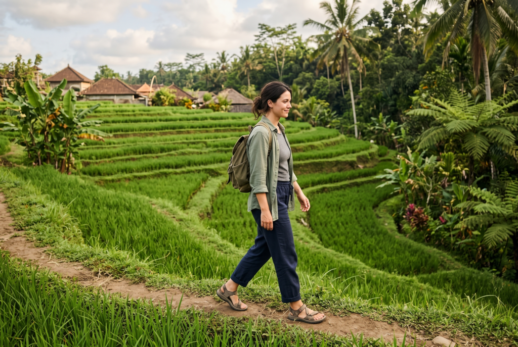 Traveler exploring Ubud during a Bali budget trip