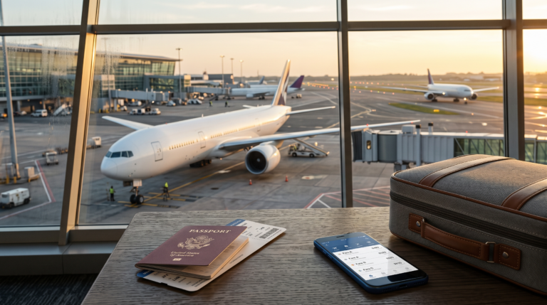 International airplane preparing for departure