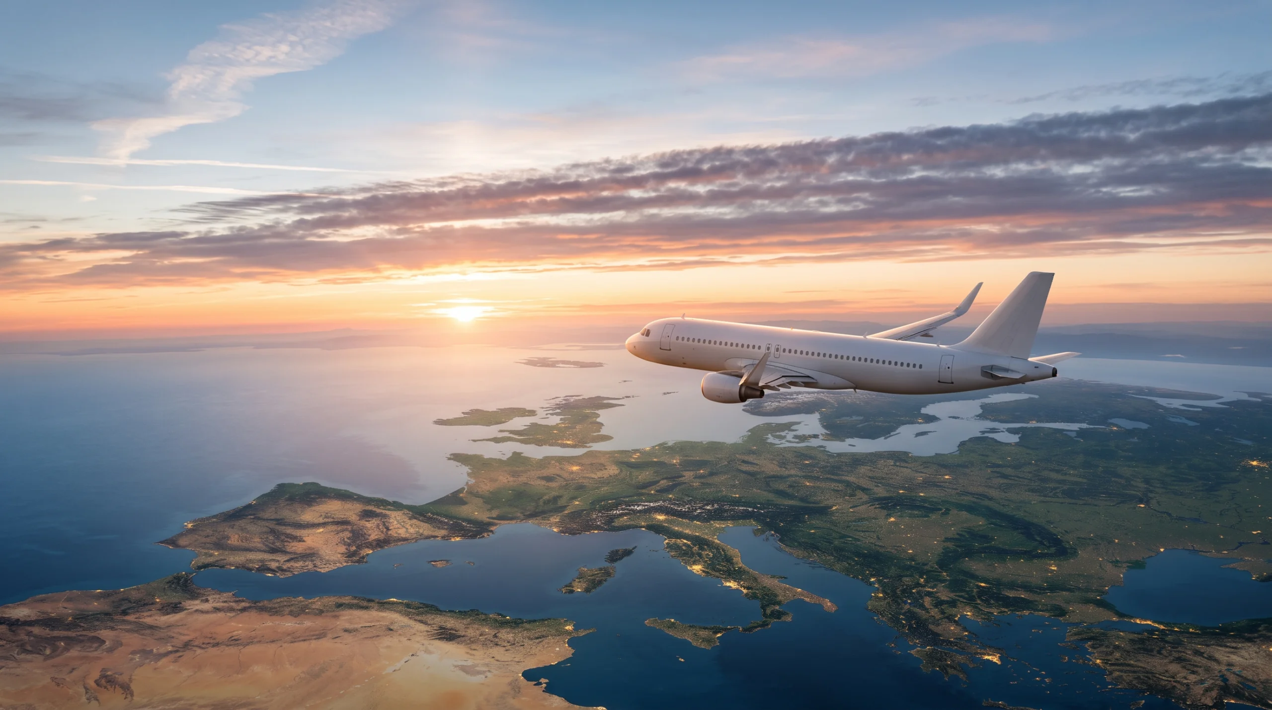 Cheap international flights over a scenic landscape