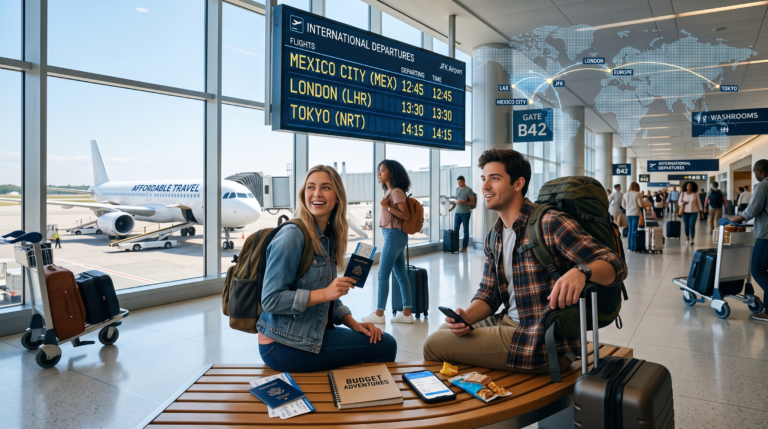 Travelers planning affordable international trips from USA with airport and world destinations
