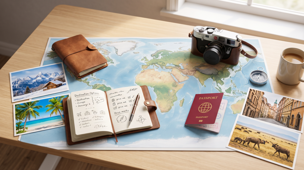 Choosing a vacation destination using travel planning tools