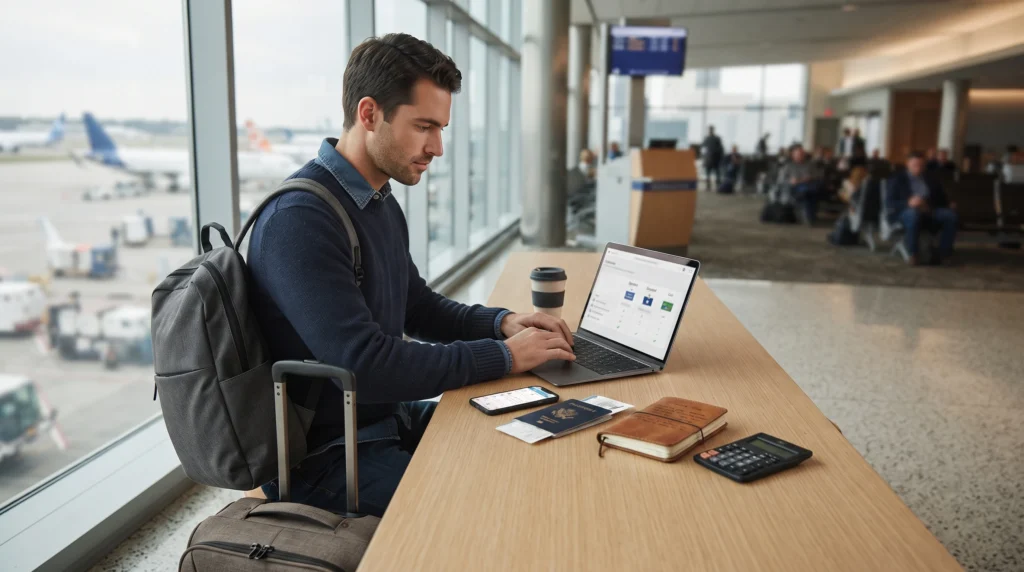 Traveler comparing CLEAR and TSA PreCheck cost and value before a flight
