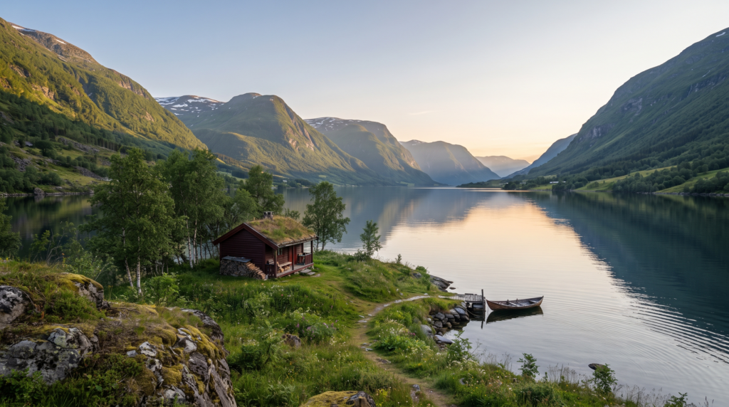 Northern Europe landscape during the long June daylight