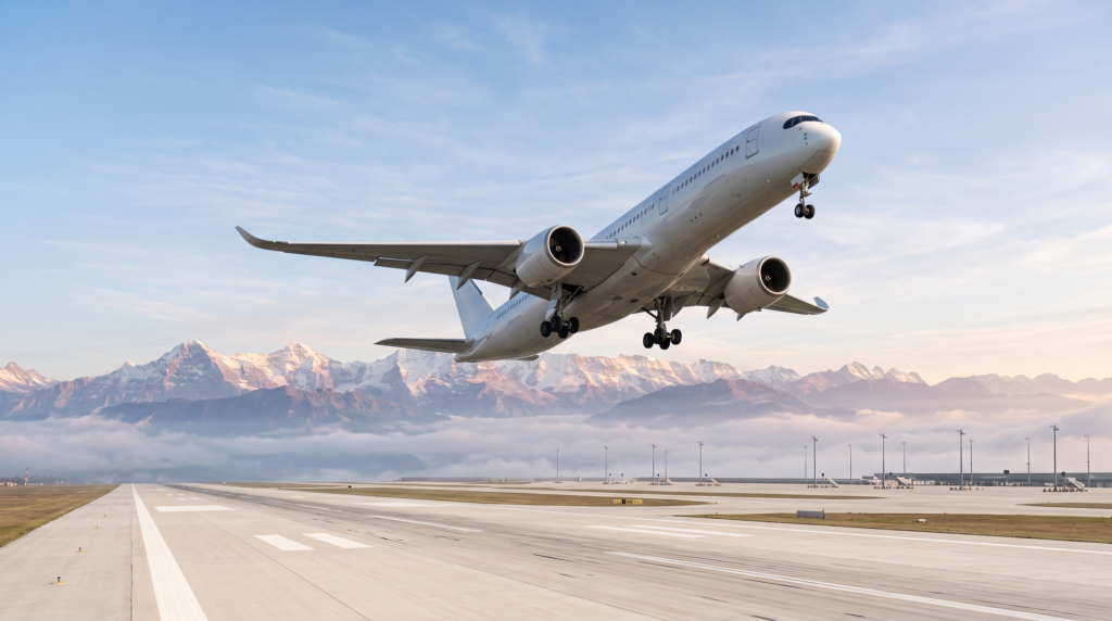 Passenger airplane taking off for a planned trip