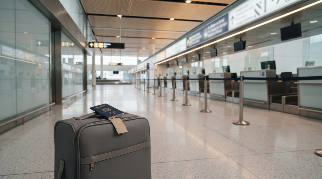 International airport arrivals area representing Enrollment on Arrival
