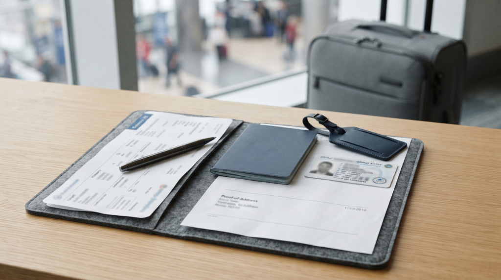 Passport, identification and documents prepared for a Global Entry interview