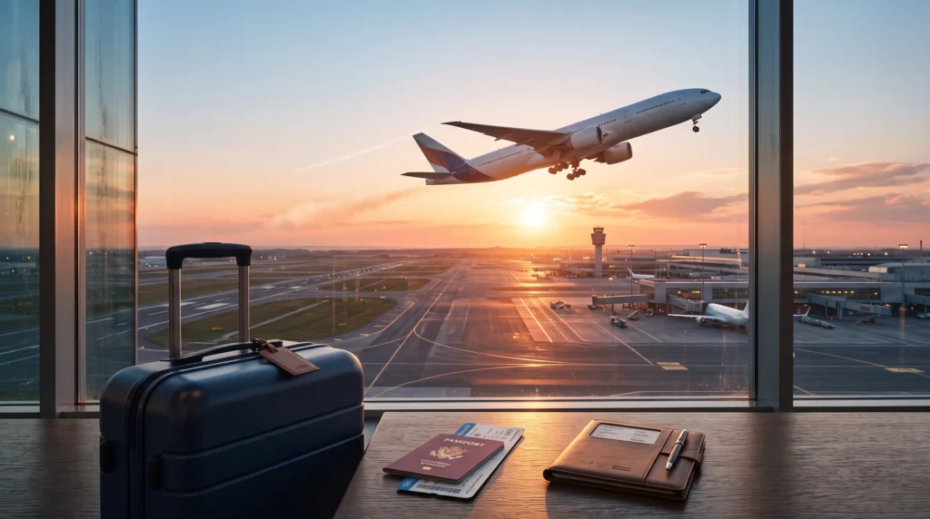 Airplane taking off for an international journey
