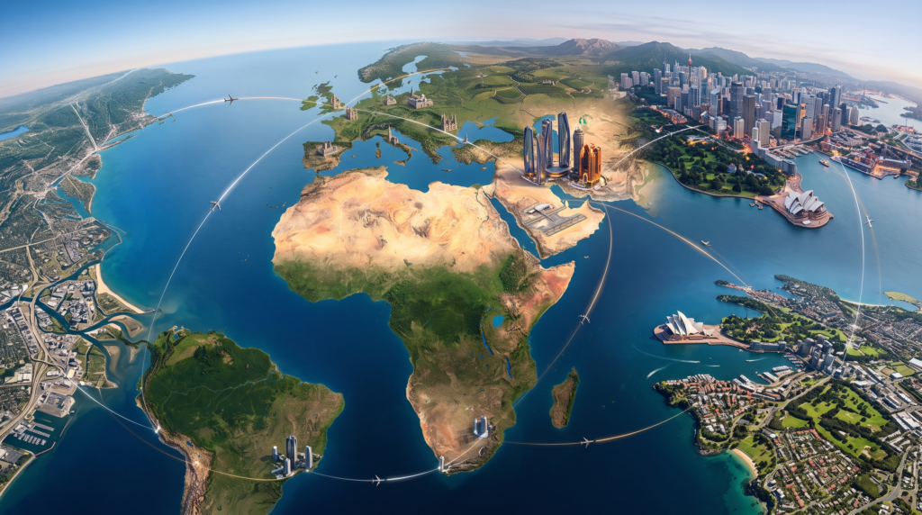 International flight routes across global destinations