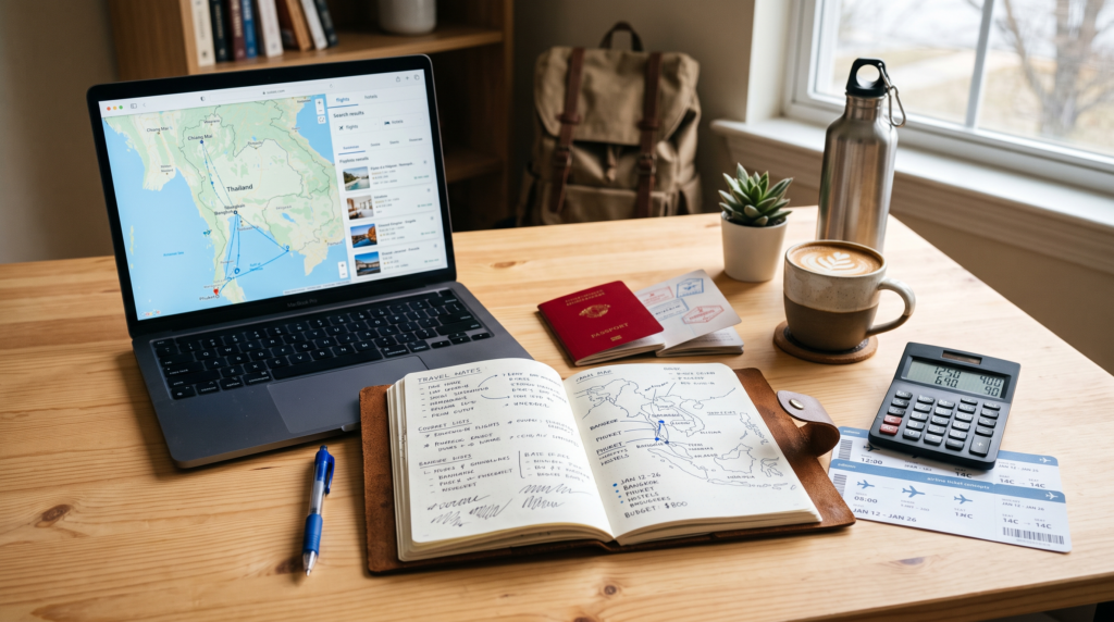 Travel budget planning with maps and vacation costs