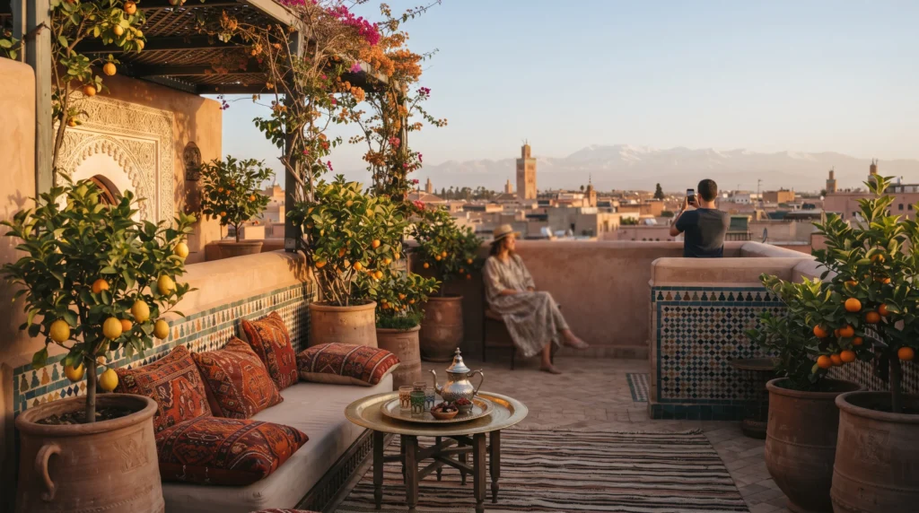 Marrakech rooftop in warm November weather