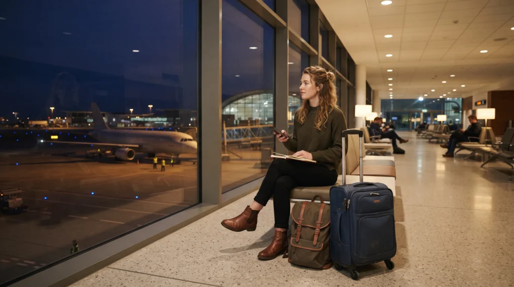 Red eye flight meaning with an overnight airport departure