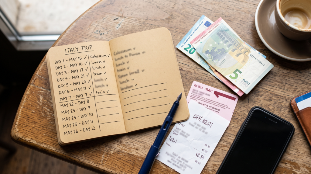 Remaining spending money planned across the final days of a trip