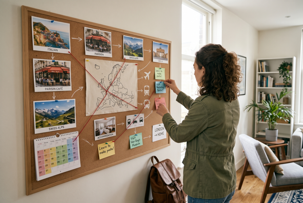 Trip planning board showing the order of travel decisions