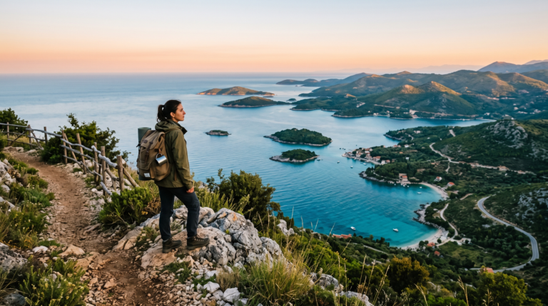 Traveler enjoying a scenic destination on a budget