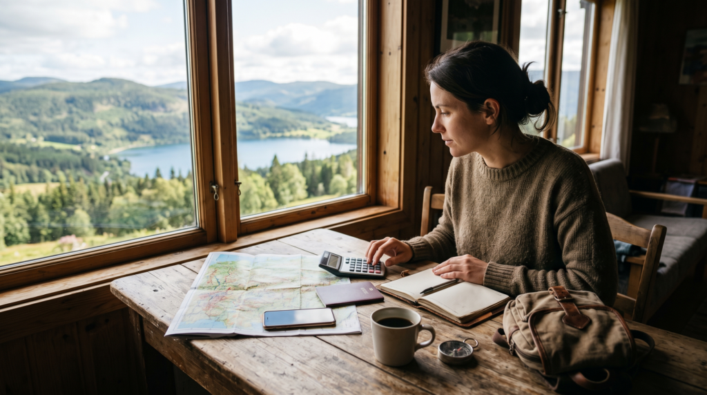 Traveler planning an affordable trip budget