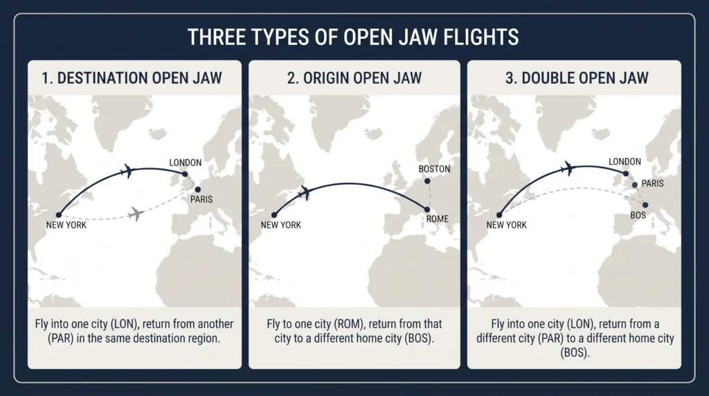 Three different multi-city itinerary patterns