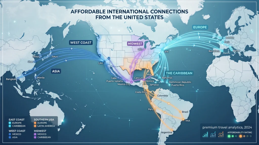 USA departure regions connected to affordable international destinations