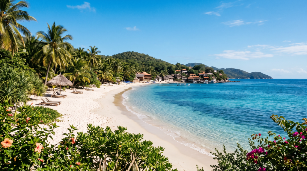 Tropical beach escape with sunny weather and ocean views