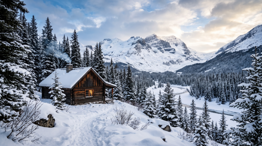 Snowy mountain landscape during winter travel season