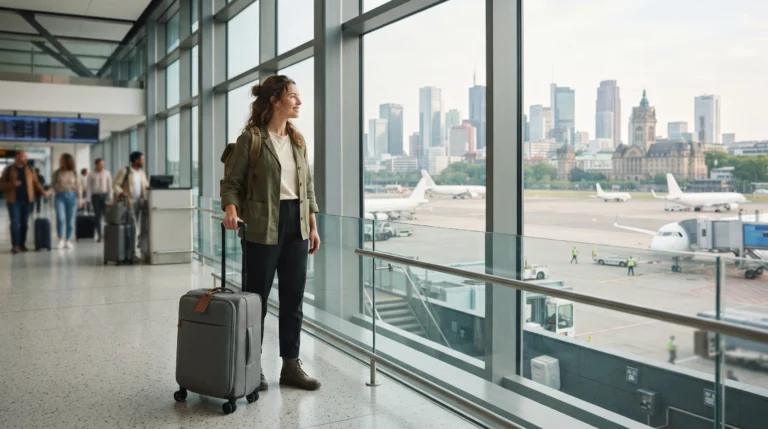 Traveler using a free airline stopover program during an international trip